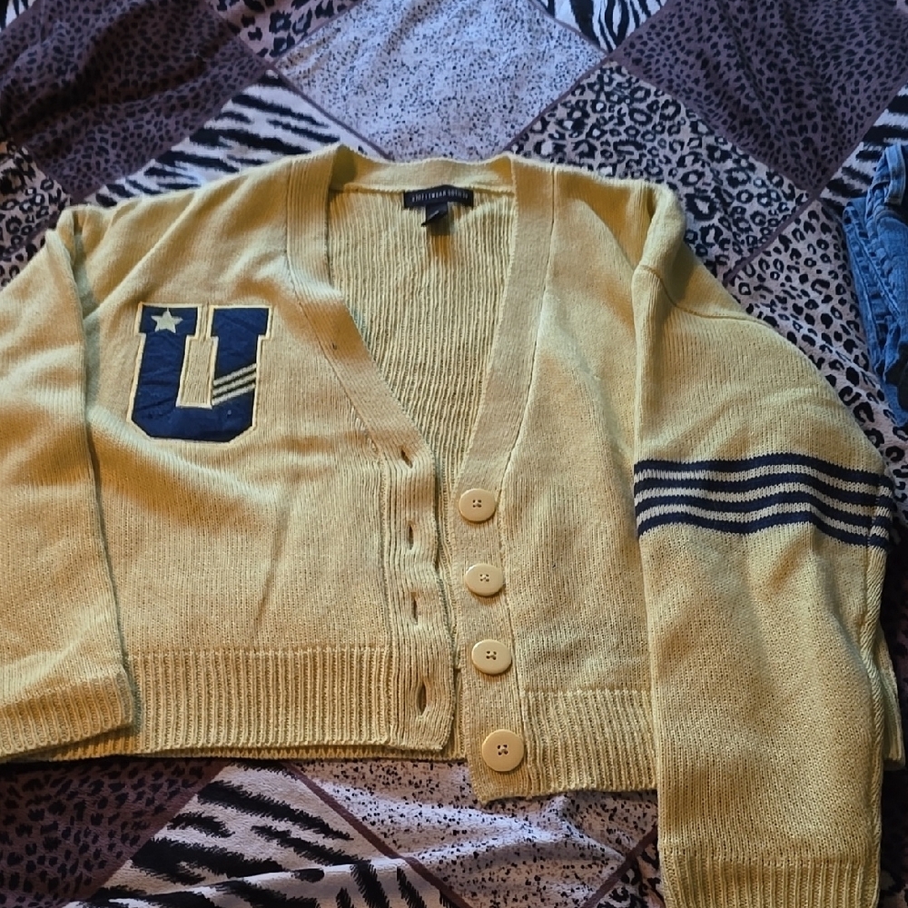 Urban Planet Yellow Cardigan Sweater with Varsity Style
